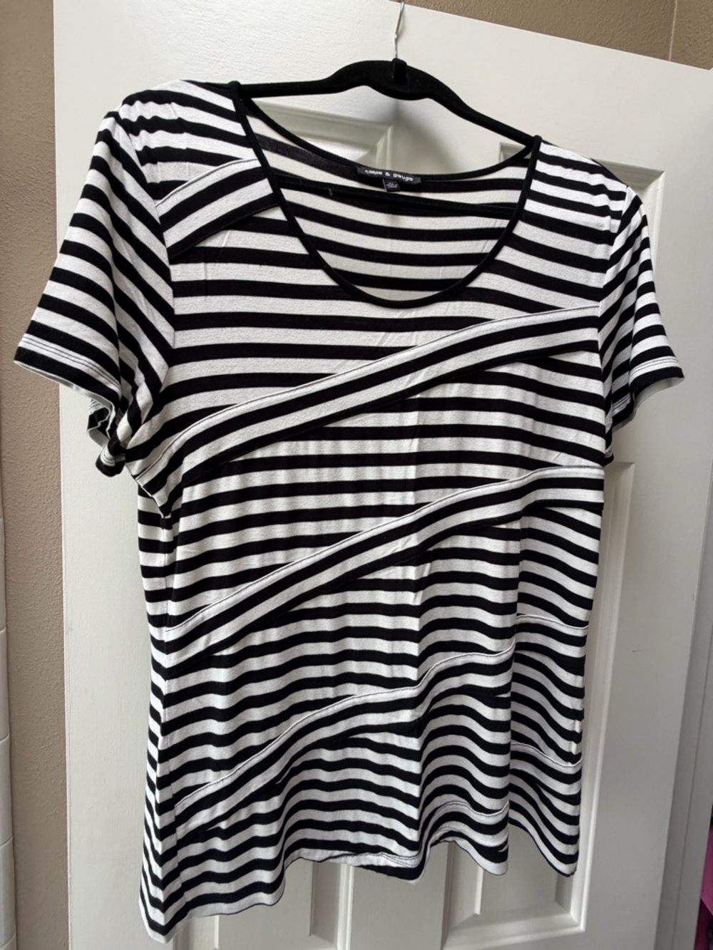 Cable & Gauge Black and White Striped Short Sleeve Tee
